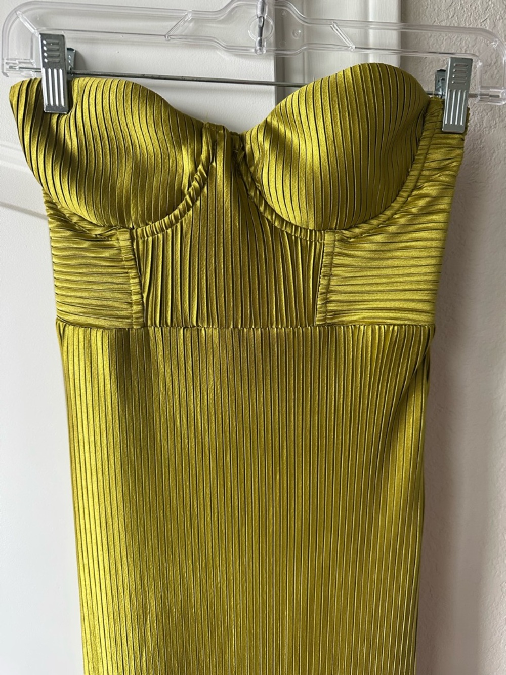 Hello Molly Strapless Pleated Bustier Dress in Olive